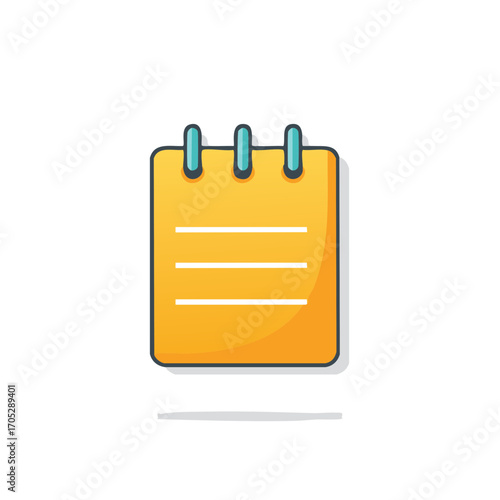 Bright yellow notepad with three horizontal lines and three turquoise spiral binding rings