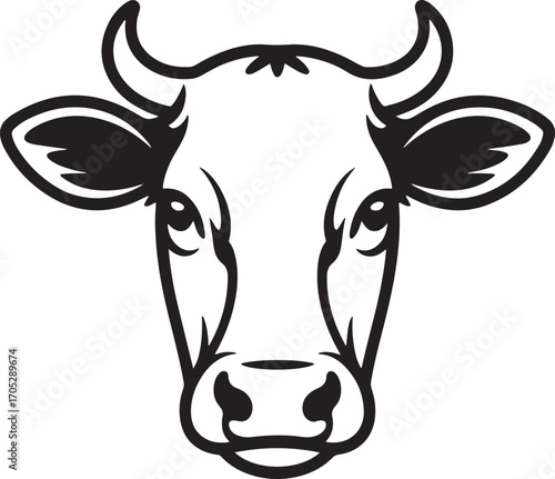 Detailed Cow Head Outline Illustration Farm Animal Livestock Cattle Bovine Agriculture