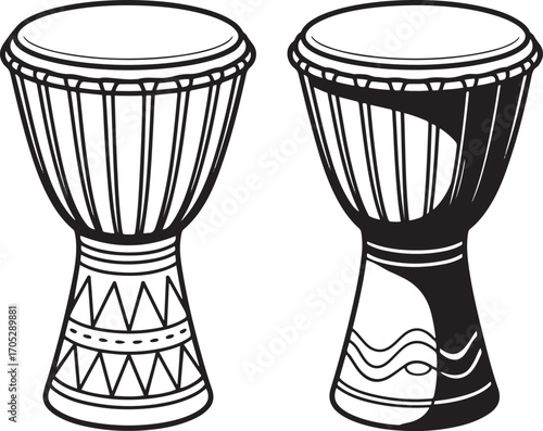 Djembe Drums Outline Illustration African Percussion Instrument Hand Drawn Style Isolated Art