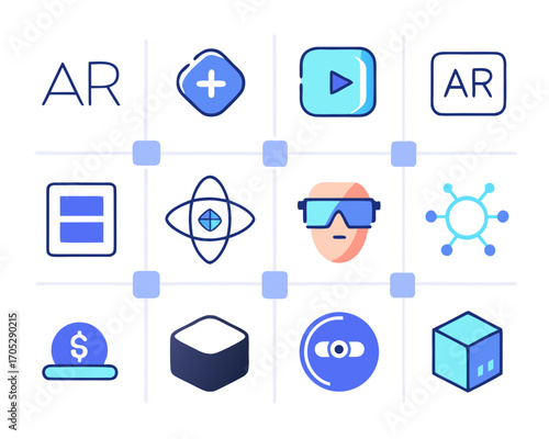 Augmented reality and virtual reality icons collection