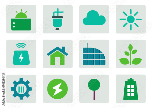 Eco friendly energy and technology icons set