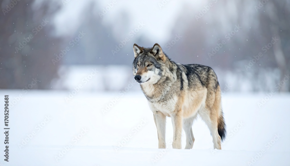 Obraz premium Majestic Gray Wolf in Snowy Winter Landscape.