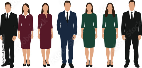 Diverse professional business team standing in formal suits and dresses, confident men and women, corporate staff, teamwork, office environment.Diverse professional business team 