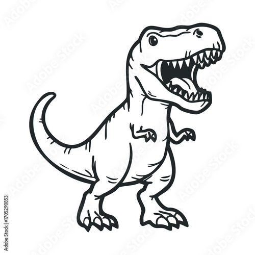A cartoonish T-Rex with its mouth open, showing its teeth.