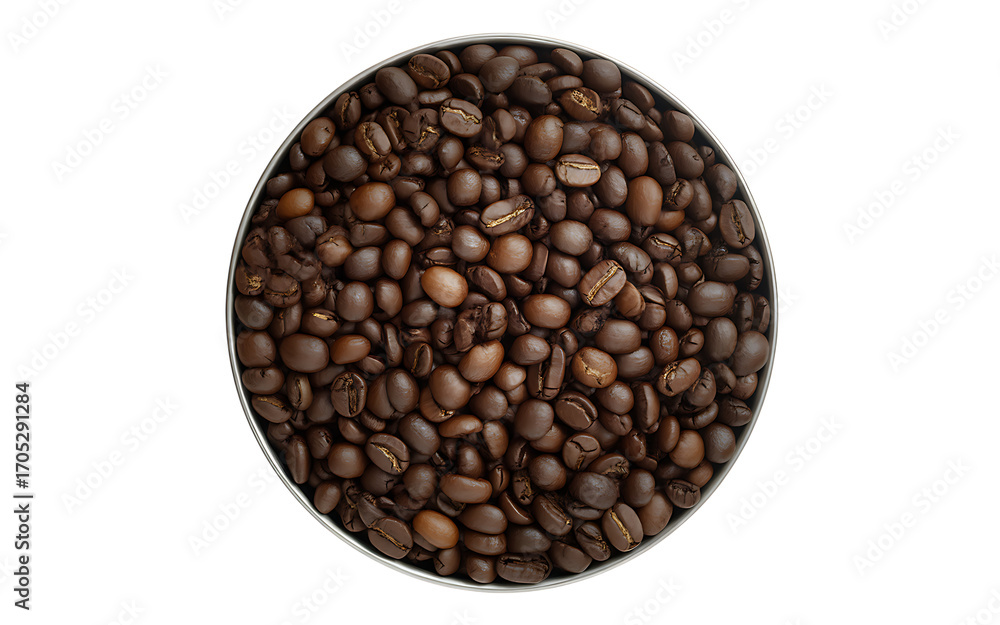 Obraz premium Closeup of roasted coffee beans in a circle, isolated on transparent background