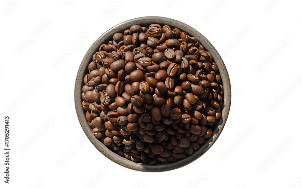 Fototapeta premium Bowl of roasted coffee beans isolated on transparent background
