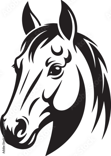Equine Silhouette Profile Illustration with Flowing Mane and Detailed Facial Features Design