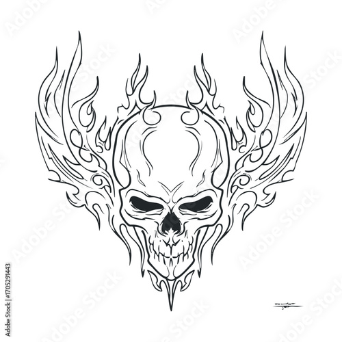 A skull with fiery tribal wings and a menacing expression.