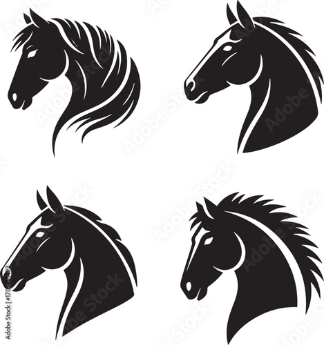 Elegant Horse Head Silhouette with Flowing Mane Design for Equestrian Branding and Decoration