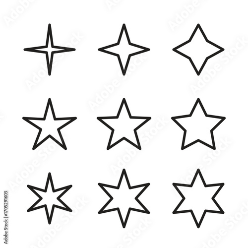Set of Line Art Stars Icon for Decoration or Website Design