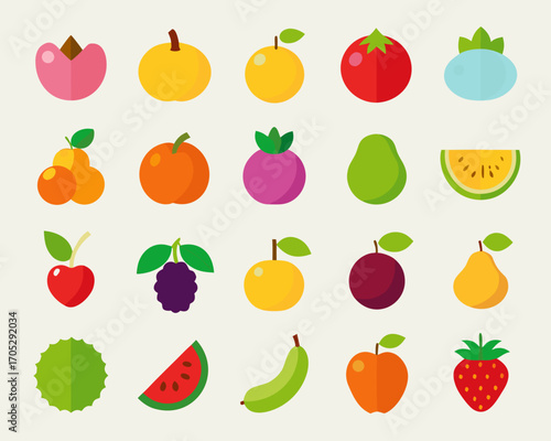 Colorful flat design assortment of fresh fruits and vegetables