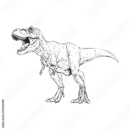 A hand-drawn T-Rex with its mouth open.