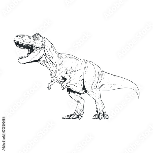 A detailed tyrannosaurus rex with an open mouth is shown.