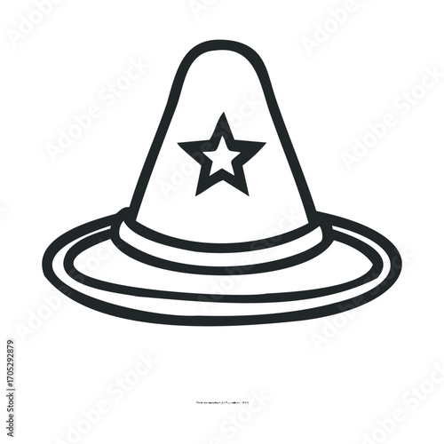 A simple outline of a witch's hat with a star.