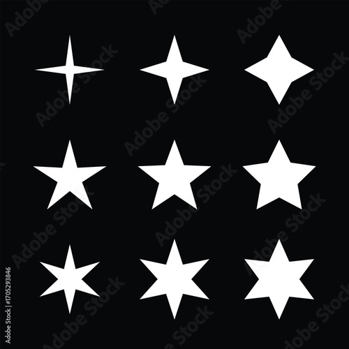 Set of White Stars Icon with black Background for Decoration or Website Design