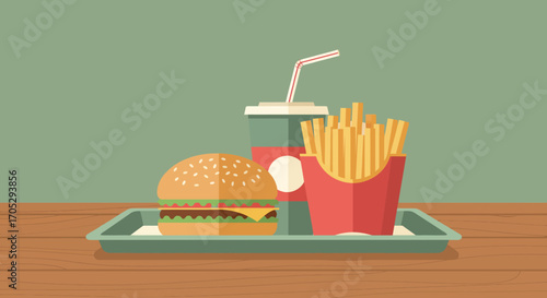 Vintage Fast Food A Classic Burger, Fries, and Soda Combo