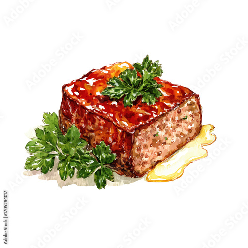 Meatloaf, watercolor drawing vector, isolated on a white background.