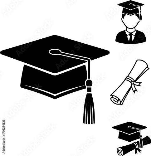 Grad cap silhouette icon. Clipart image isolated on white background
