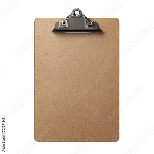 Empty tan clipboard with metal clip