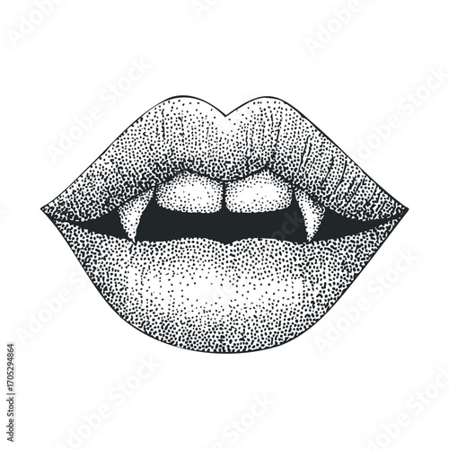 A detailed drawing of vampire fangs and lips.