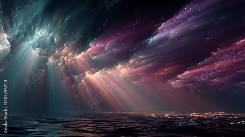 Magical purple clouds with shining lights high resolution picture