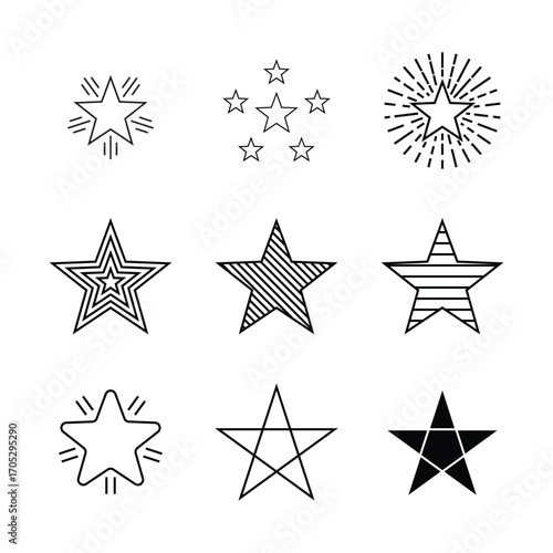 Set of line art star with white background for decorative