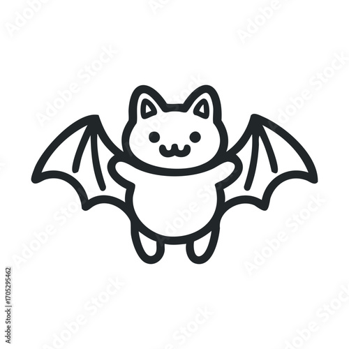 A cute, simple outline of a smiling bat.