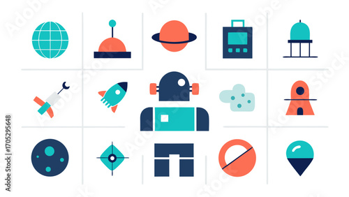 Collection of flat space and technology icons