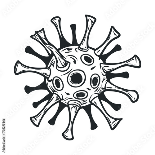 A hand-drawn, spiky virus cell.