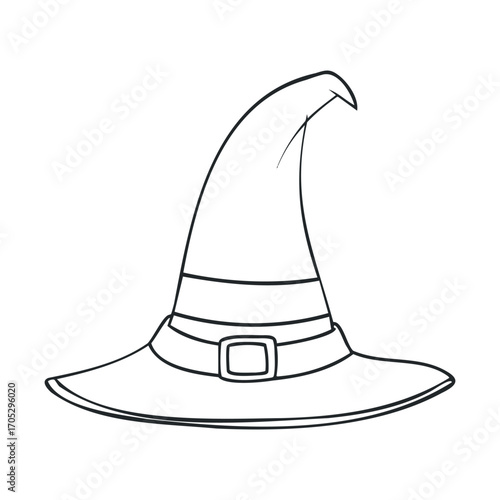 A tall, pointed witch's hat with a buckled band.