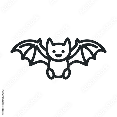 A cute, simple line drawing of a flying bat.