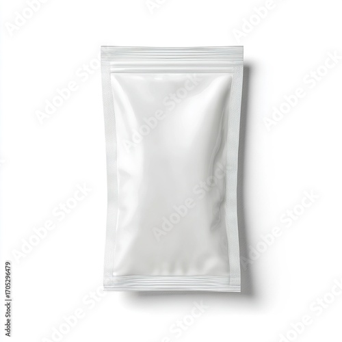 Blank sachet packaging mockup lying on white background