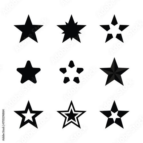 Set of Black star with white background for decorative