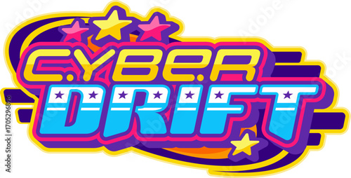 Automobile drift race sport Y2K retro icon or emblem. Motorsport video game vintage vector sign, rally championship icon. Speed racing competition Y2K emblem with cyber drift futuristic typography
