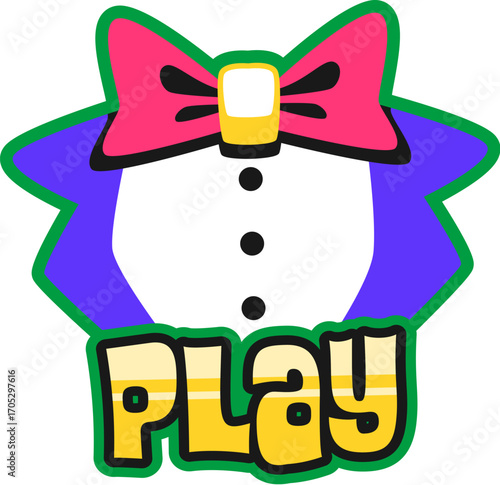 casino gambling play Y2K groovy retro sticker. Casino luck Y2K vector sticker, poker fortune 60s patch. Gambling game groovy tag or label with casino dealer tuxedo costume and bow tie