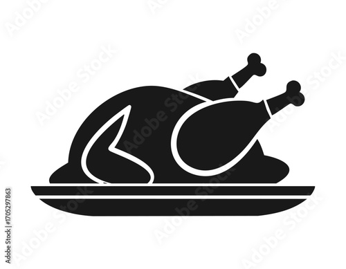 Black icon of a roasted chicken on a platter Keywords: chicken, roasted, food, meal, poultry