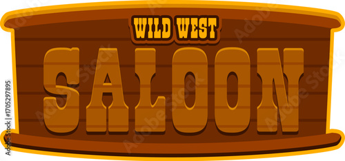 Western saloon signboard and Wild West Y2K groovy sticker. Wild West history 60s vector label, Texas cowboy retro tag. Western country culture patch or sticker with saloon wooden sign and typography