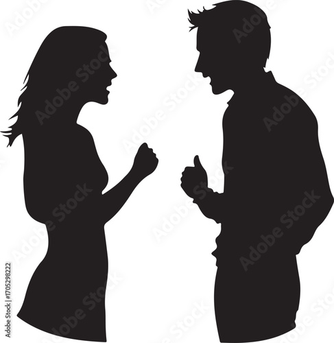 Quarreling Couple Silhouette on Transparent Background
