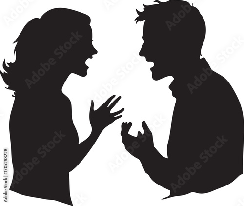 Quarreling Couple Silhouette on Transparent Background