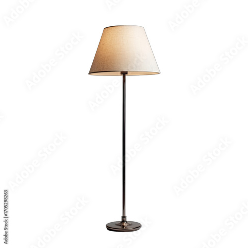 Simple, light beige floor lamp with a tall, slender base