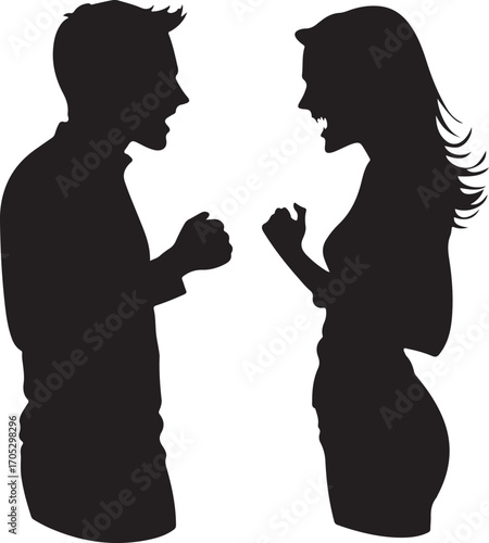 Quarreling Couple Silhouette on Transparent Background