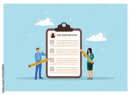 Professional employers work together to create and edit job description documents.