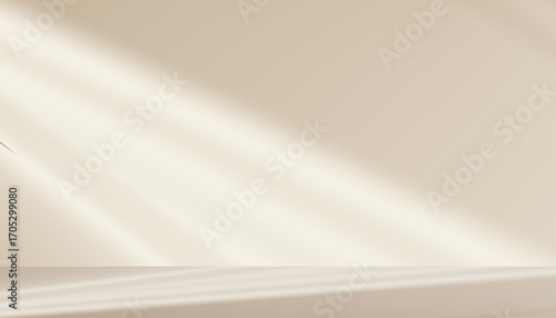 Background wall studio with shadow on 3d podium for product stand mockup,Empty kitchen room with white light on color cream floor,Interior scence soft gradient texture for fall platform backdrop