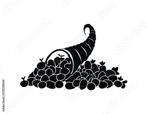 Black Silhouette of a Cornucopia Overflowing with Grapes