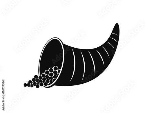 Black silhouette of a cornucopia spilling out berries Keywords: cornucopia, horn of plenty