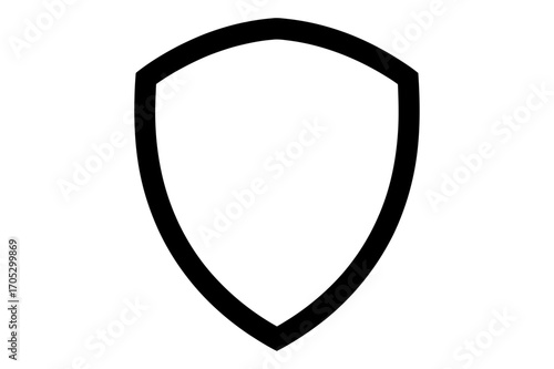 Simple black outline of a shield shape with rounded top and pointed bottom on white background