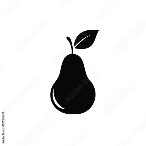 Black silhouette of a pear with a leaf fruit icon