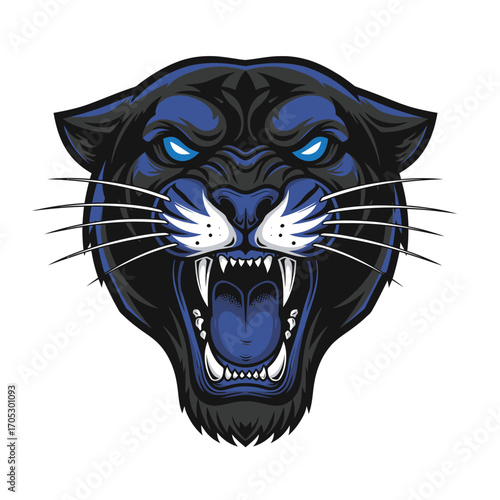 Vector illustration concept of a snarling black panther head. This fierce and powerful wildcat mascot symbolizes aggression and team spirit