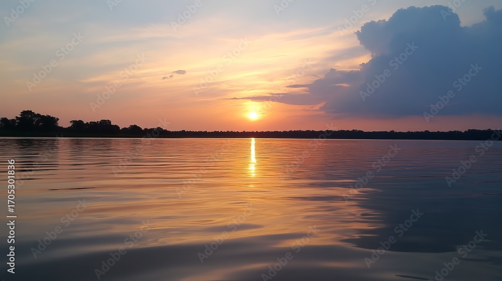 Obraz premium Sunset over a calm river