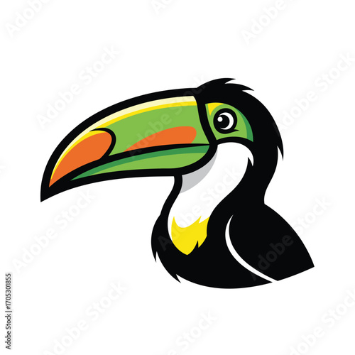Colorful Toucan Portrait Illustration Tropical Bird with Vibrant Plumage and Playful Expression